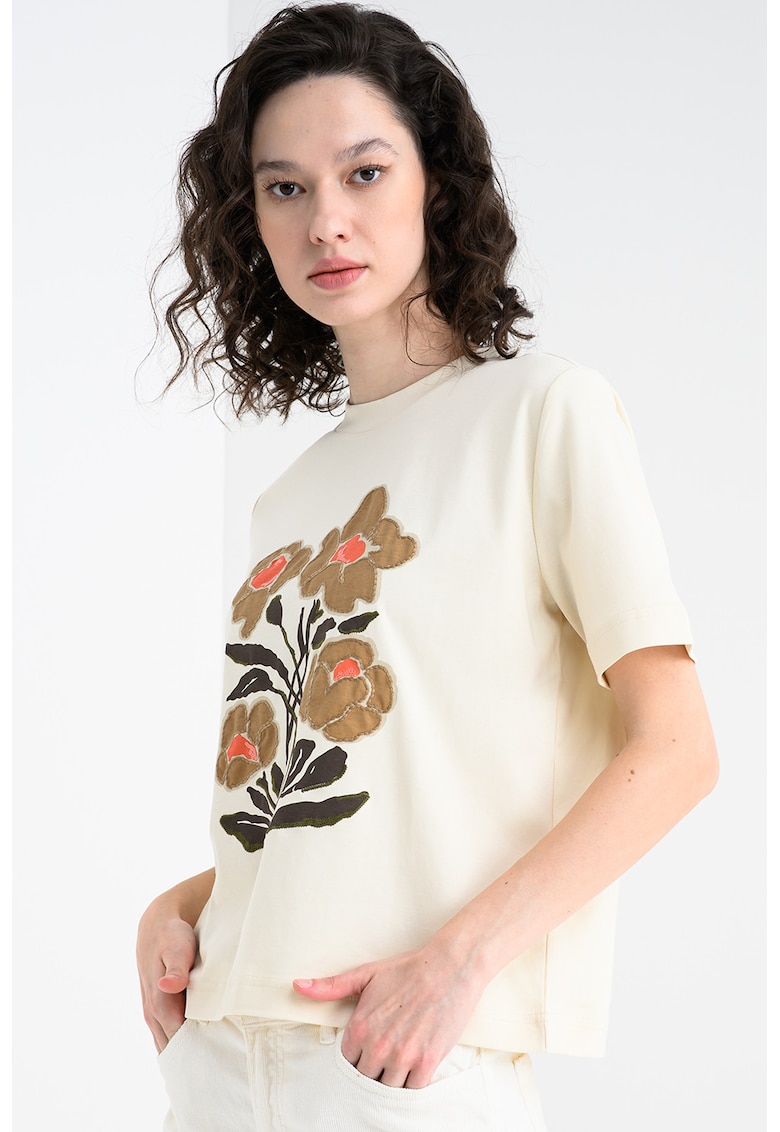 Tricou de bumbac cu imprimeu - Maro/Crem