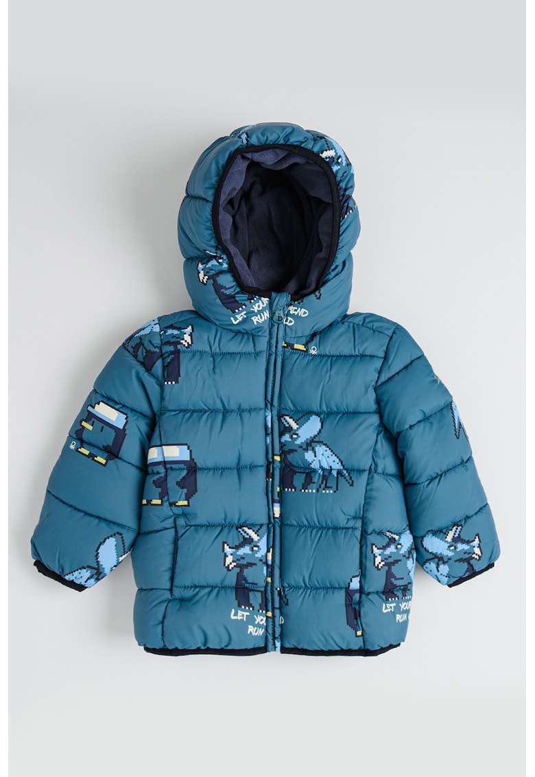 Jacheta cu vatelina - finisaj rezistent la apa si imprimeu dinozaur