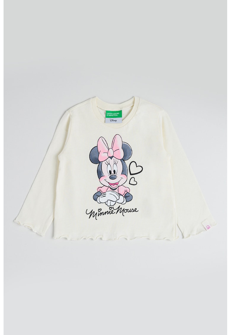 Bluza de bumbac cu imprimeu Minnie Mouse - Roz/Crem/Gri inchis