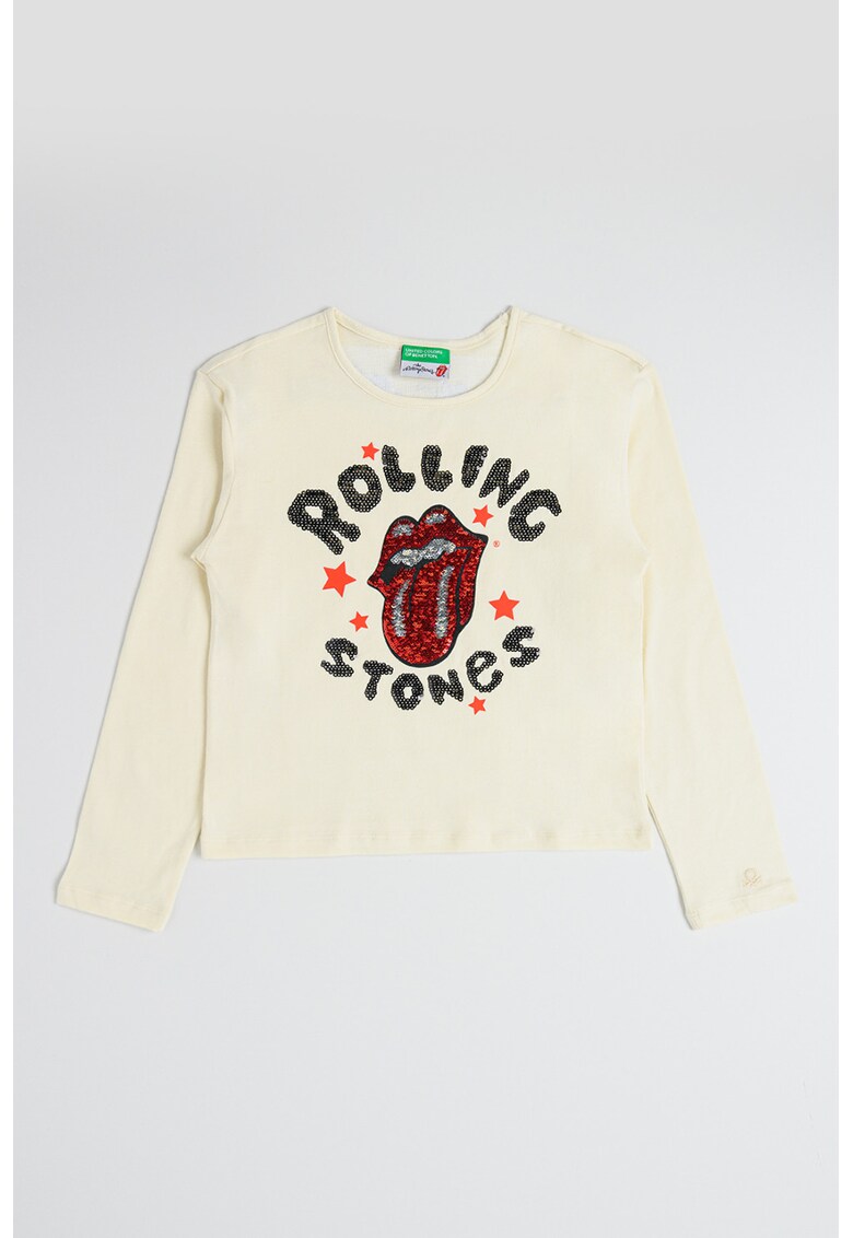 Bluza cu imprimeu si decolteu la baza gatului - Rosu/Crem