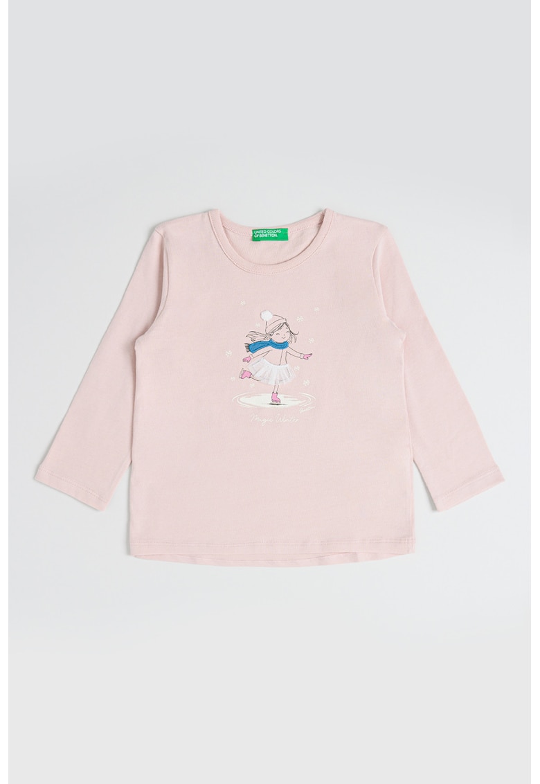 Bluza de bumbac cu imprimeu grafic - Roz pastel