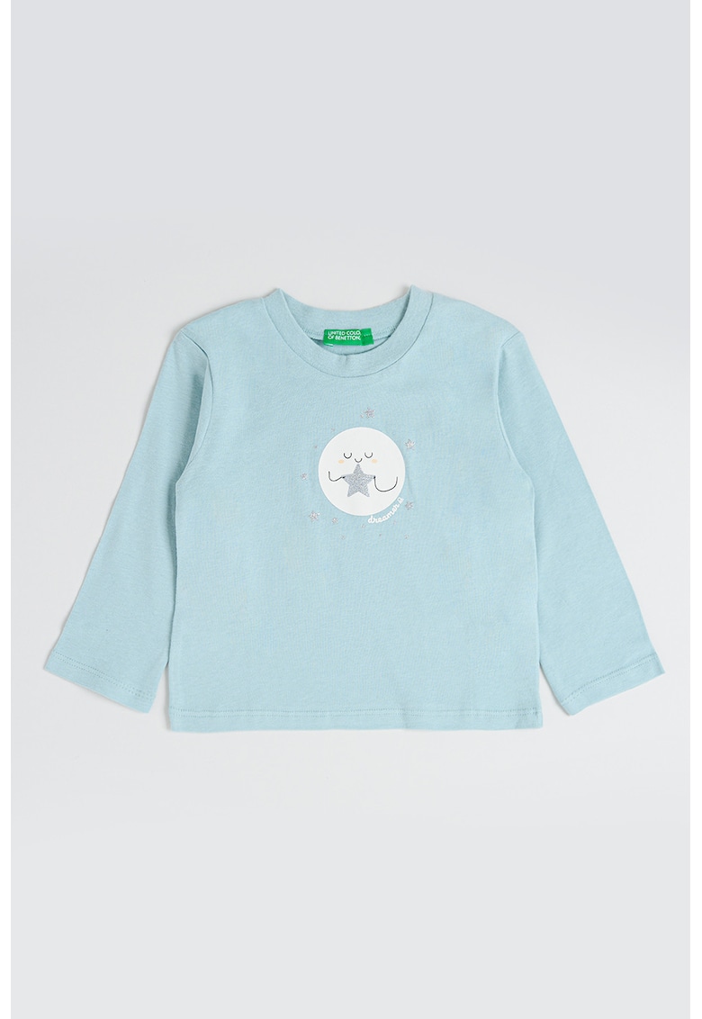 Bluza de bumbac cu imprimeu grafic - Alb/Verde menta