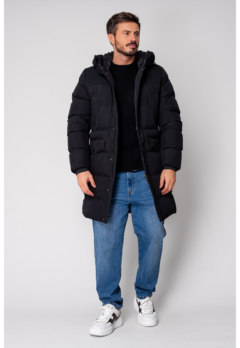 Geaca lunga cu fermoar si buzunare Black 18693