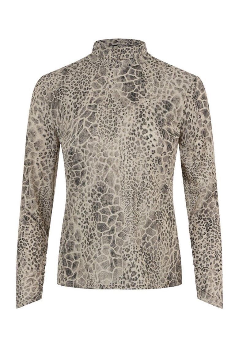 Bluza cu guler inalt si motive animal print