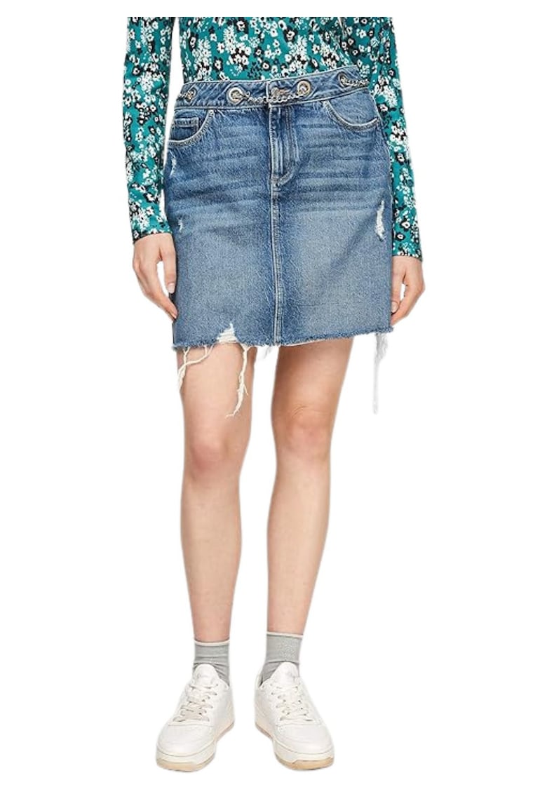 Fusta din denim cu aspect deteriorat -