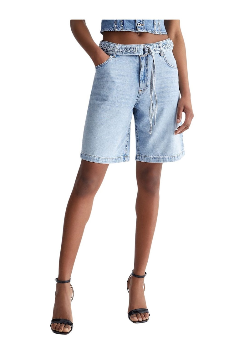 Bermude din denim cu cordon in talie -