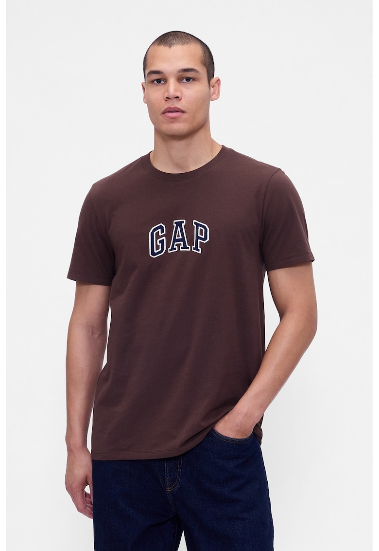 Tricou de bumbac cu logo - Maro inchis