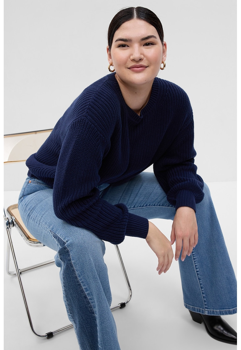 Pulover uni de bumbac - Bleumarin