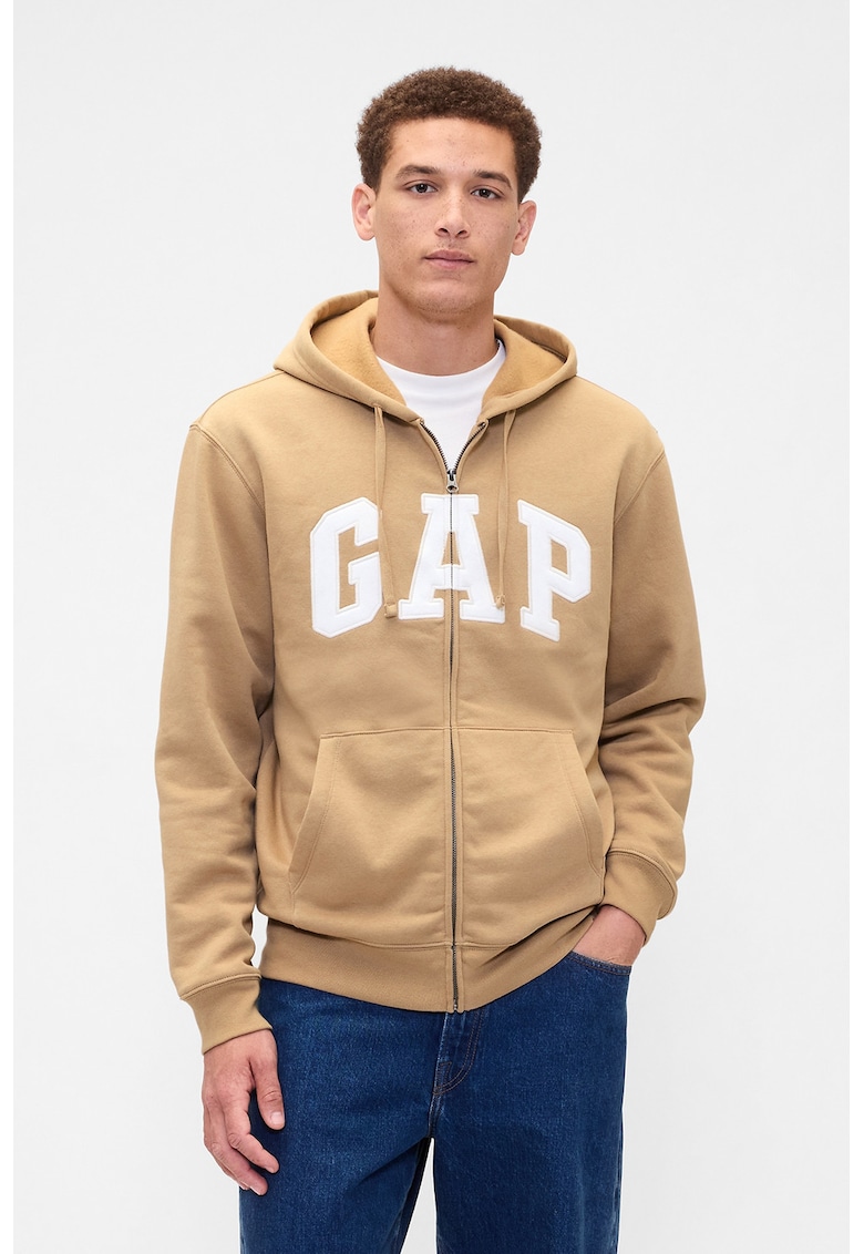 Hanorac cu fermoar si logo - Bej