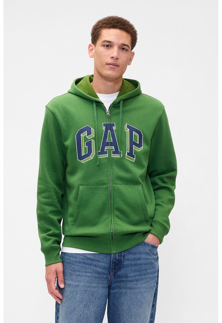 Hanorac cu fermoar si logo - Verde