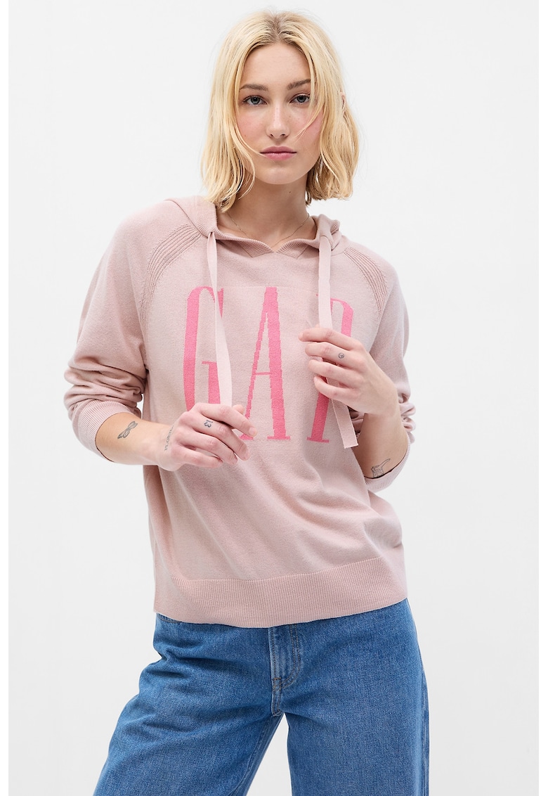 Hanorac de bumbac cu maneci raglan - Roz prafuit