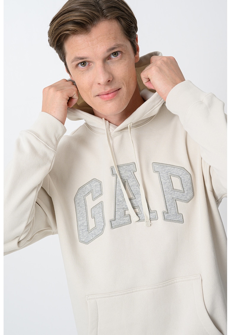 Hanorac din amestec de bumbac cu imprimeu logo - Alb murdar