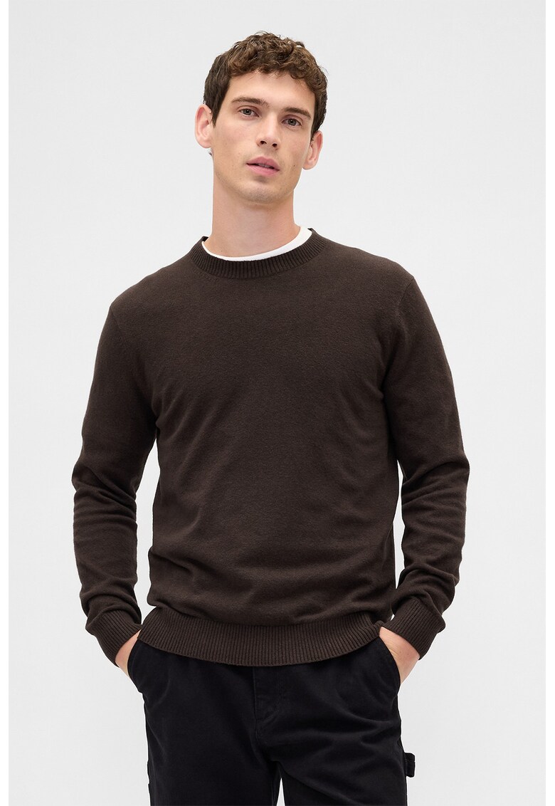 Pulover slim fit cu decolteu la baza gatului CashSoft - Negru/Alb optic