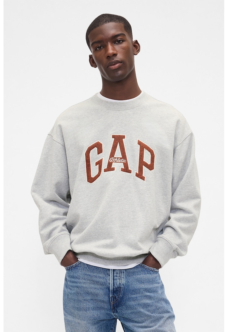 Bluza de trening cu decolteu la baza gatului si logo - Caramiziu/Gri deschis melange