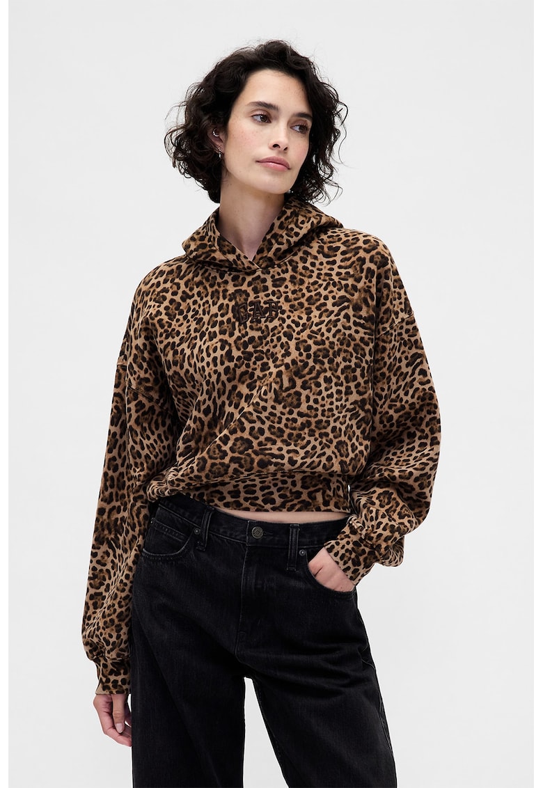 Hanorac crop cu animal print si logo