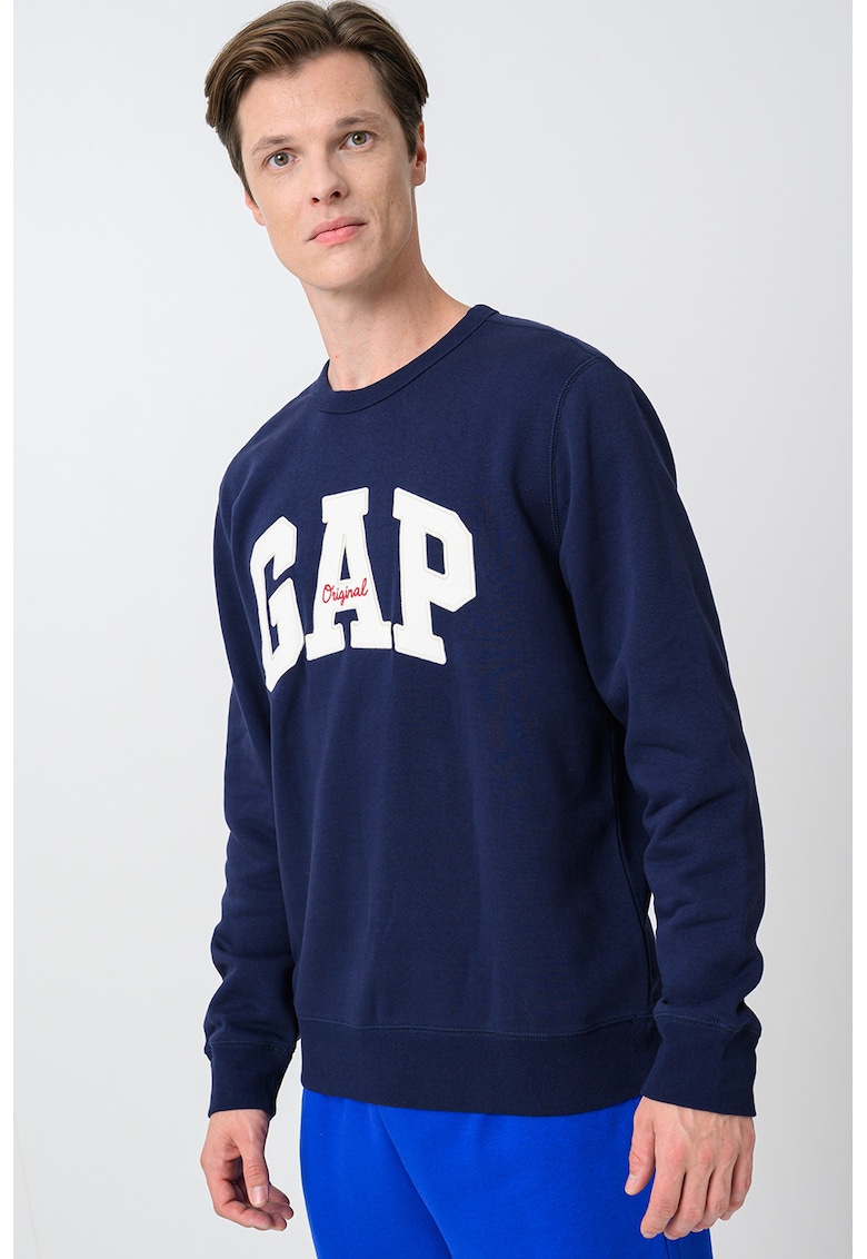 Bluza de trening cu imprimeu si decolteu la baza gatului - Albastru inchis