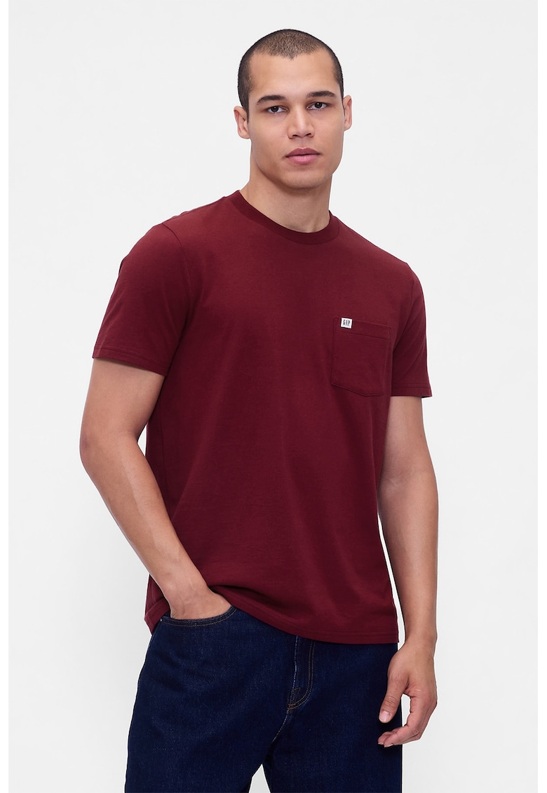 Tricou de bumbac organic cu buzunar pe piept