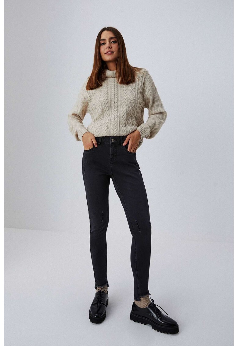 Jeans skinny grafit picioare destramate - talie medie - Gri grafit