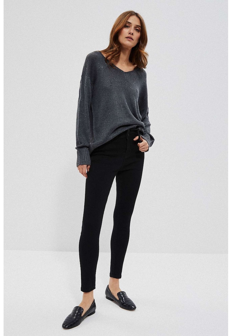 Jeansuri negre talie lungi - Negru