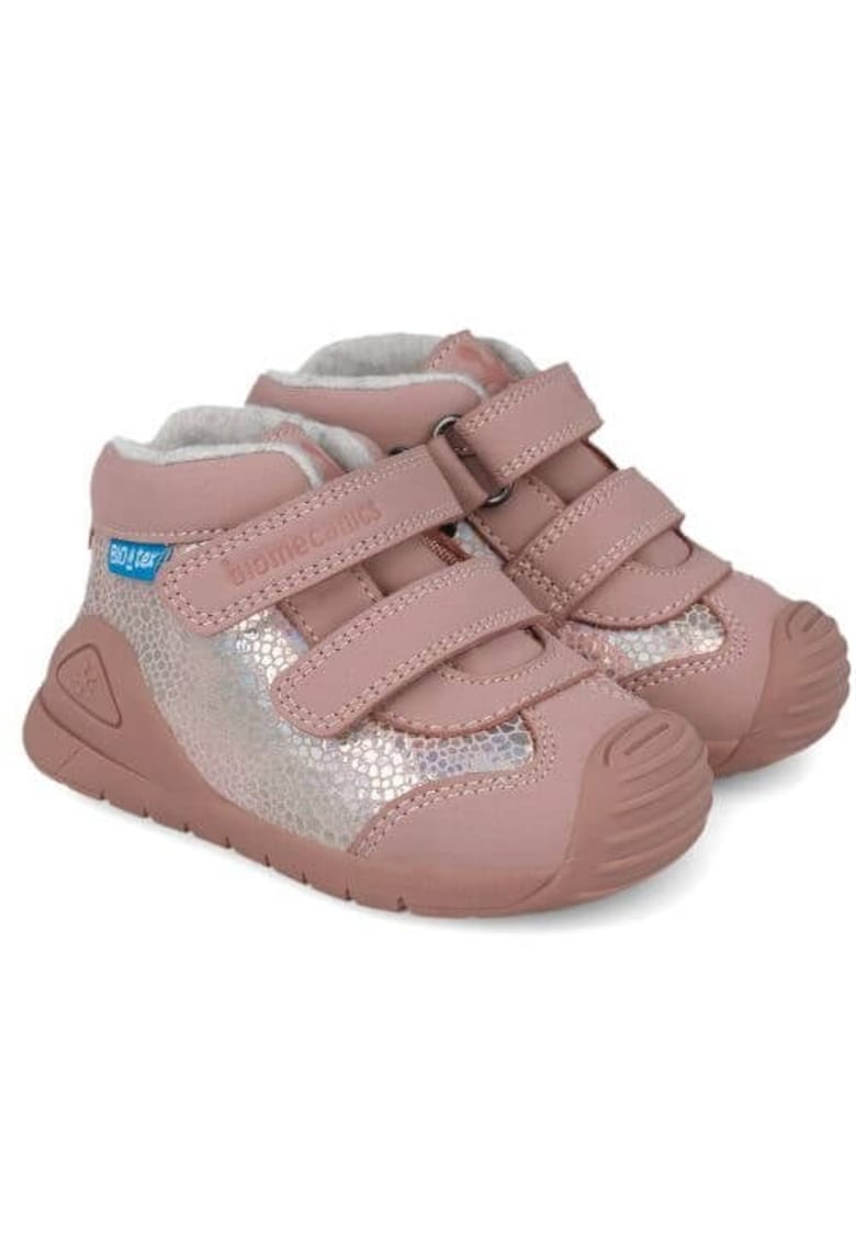 Ghete din piele naturala cu blana si accente metalizate