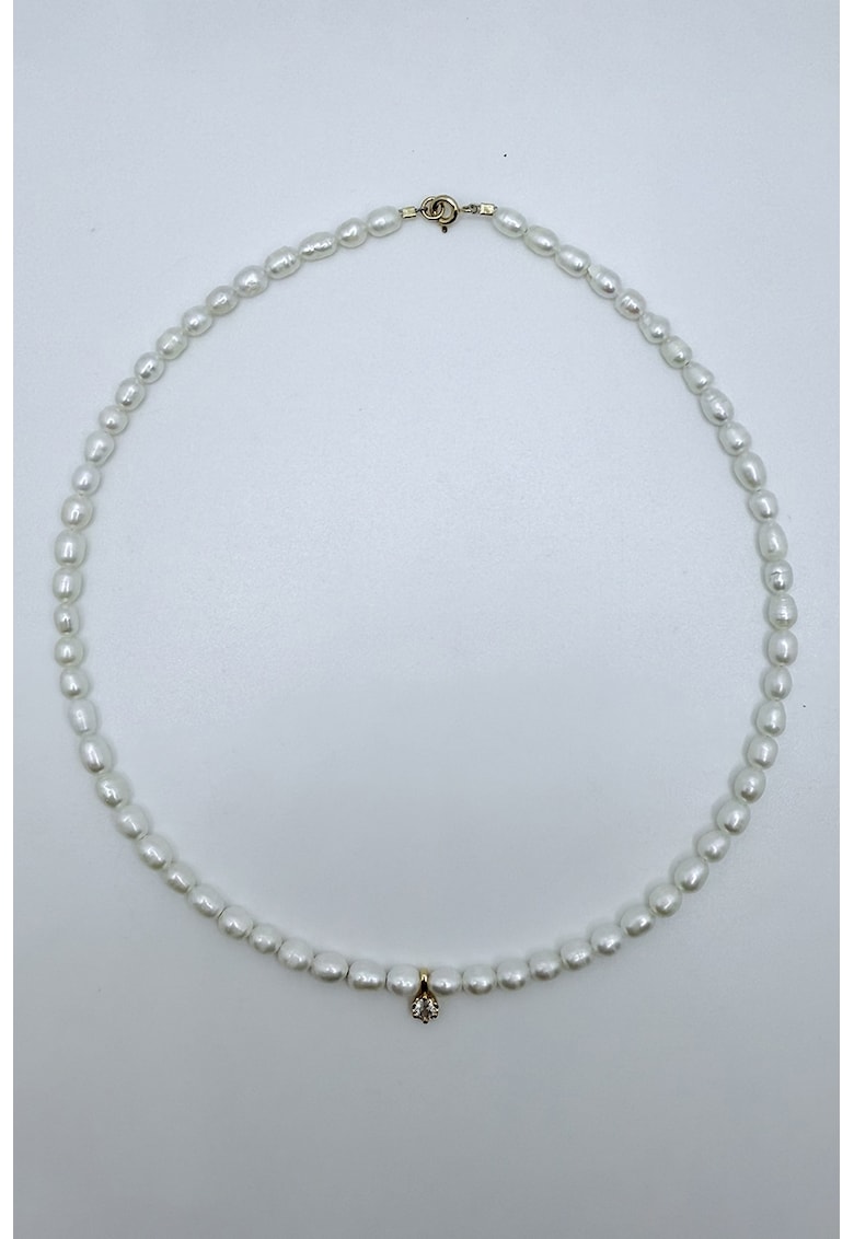 Colier placat cu aur de 24K decorat cu perle si pandantiv cu cristale