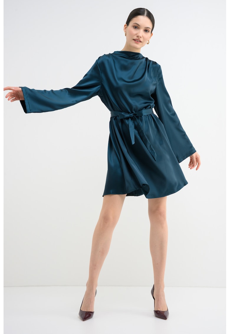 Rochie scurta cu maneci lungi si croiala lejera - Verde englez