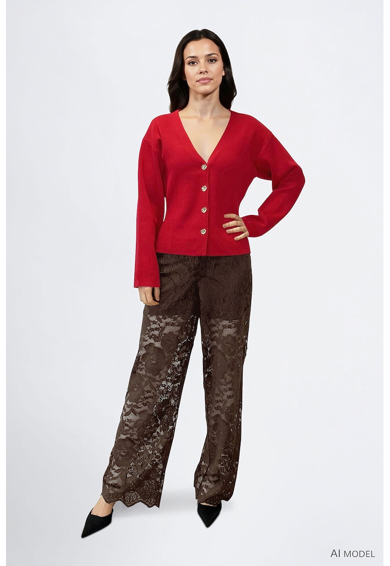 Cardigan slim fit cu decolteu in V