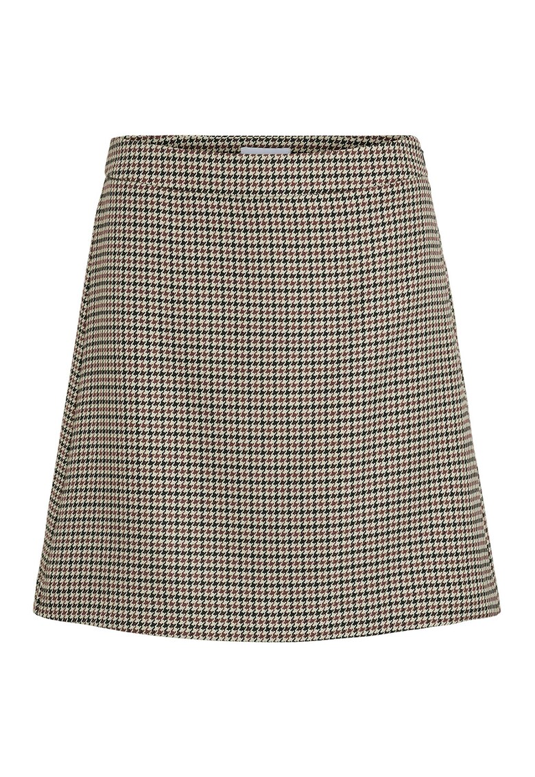 Fusta dreapta cu model houndstooth - Visiniu/Albastru inchis/Maro nisip