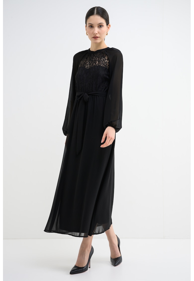 Rochie lunga cu detalii de dantela - Negru
