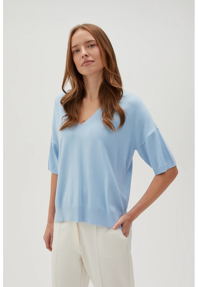 Pulover cu maneci scurte si decolteu in V albastru L.Blue - Albastru deschis