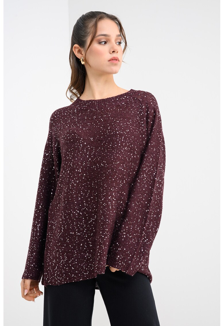 Pulover lejer cu paiete Leilani - Violet/Argintiu