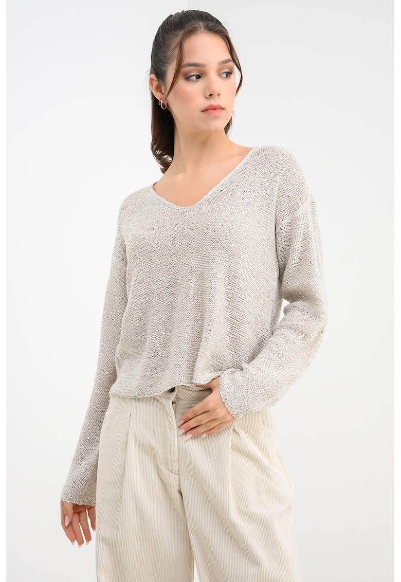 Pulover cu decolteu usor in V si paiete Leilani