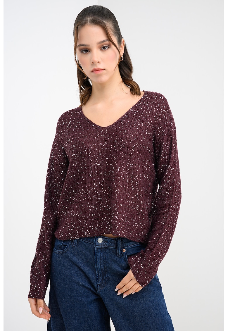 Pulover cu decolteu usor in V si paiete Leilani