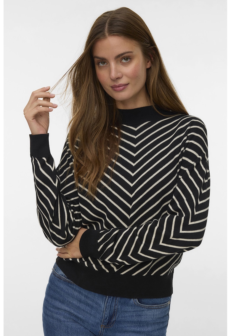Pulover din amestec de modal cu dungi - Negru/Crem