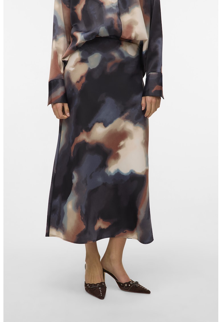 Fusta midi cu imprimeu abstract - Negru/Crem