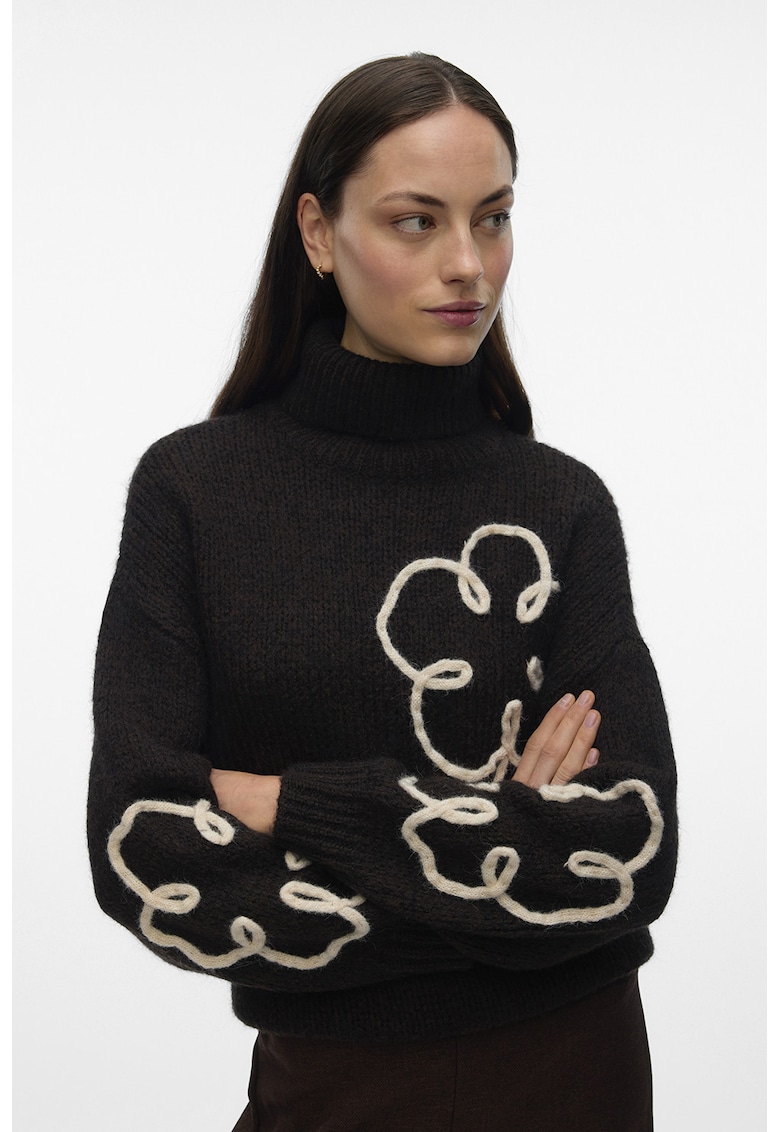 Pulover din amestec de lana cu guler inalt - Maro inchis