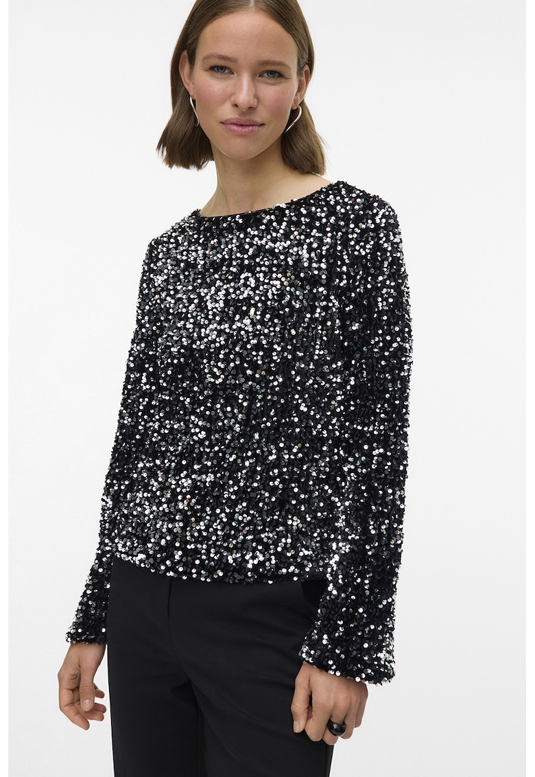 Bluza cu decolteu barcuta si paiete