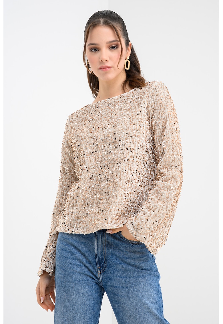 Bluza cu decolteu barcuta si paiete