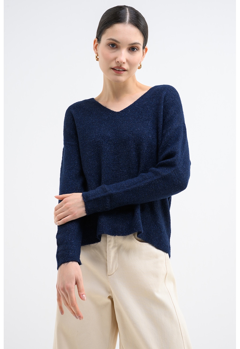 Pulover cu decolteu in V si insertii stralucitoare