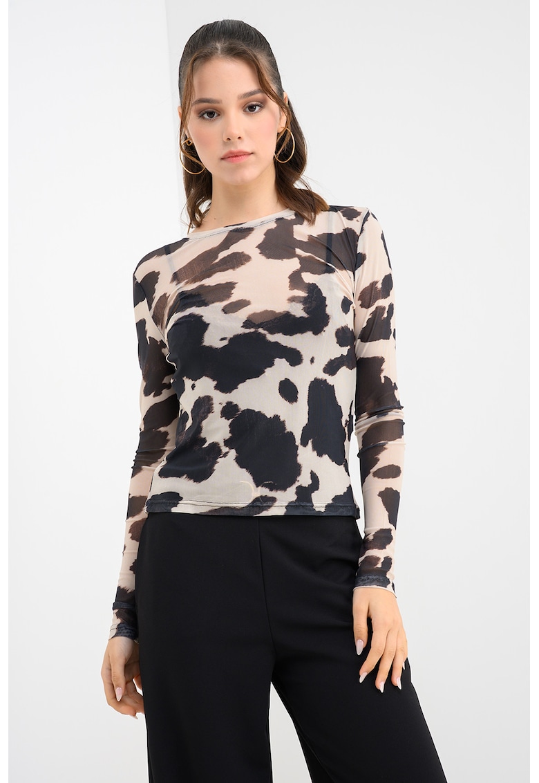 Bluza cu decolteu rotund si imprimeu