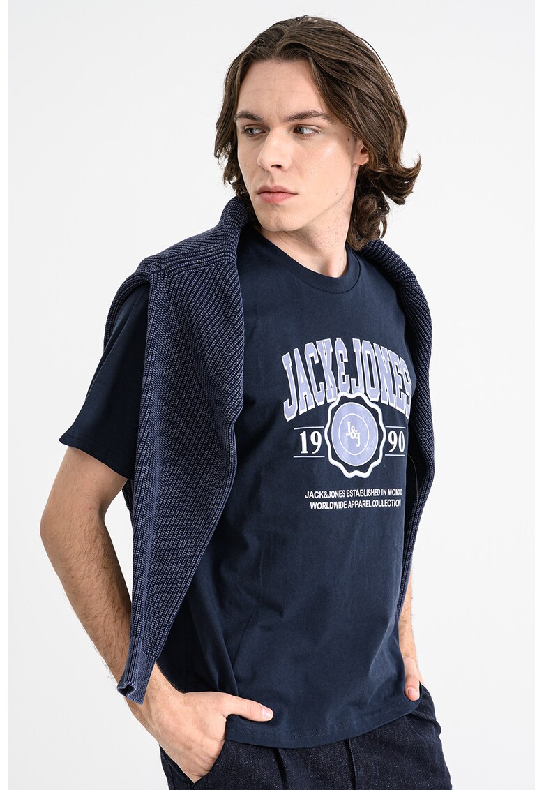 Tricou regular fit cu imprimeu logo contrastant Mako - Alb/Bleumarin