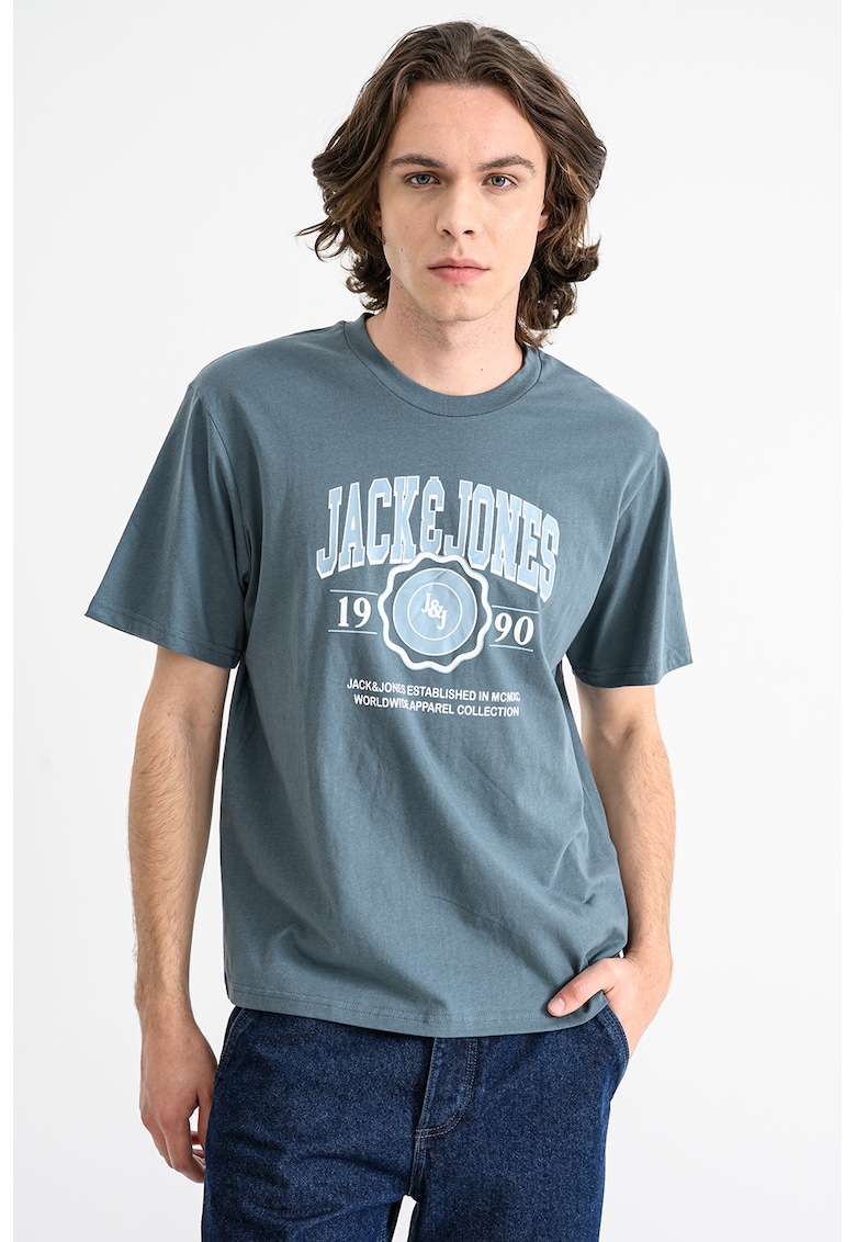 Tricou regular fit cu imprimeu logo contrastant Mako - Alb/Gri carbune