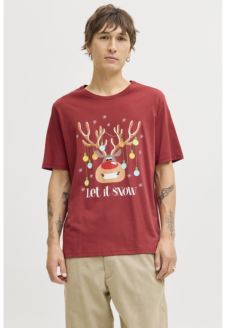 Tricou din bumbac cu imprimeu tematic de Craciun