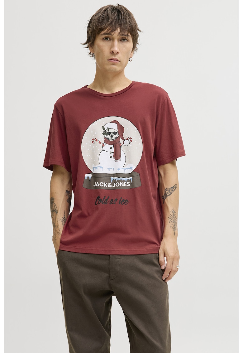 Tricou din bumbac cu imprimeu tematic de Craciun