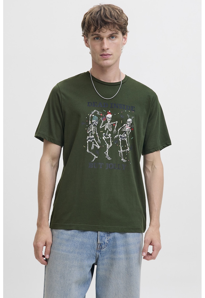 Tricou din bumbac cu imprimeu tematic de Craciun