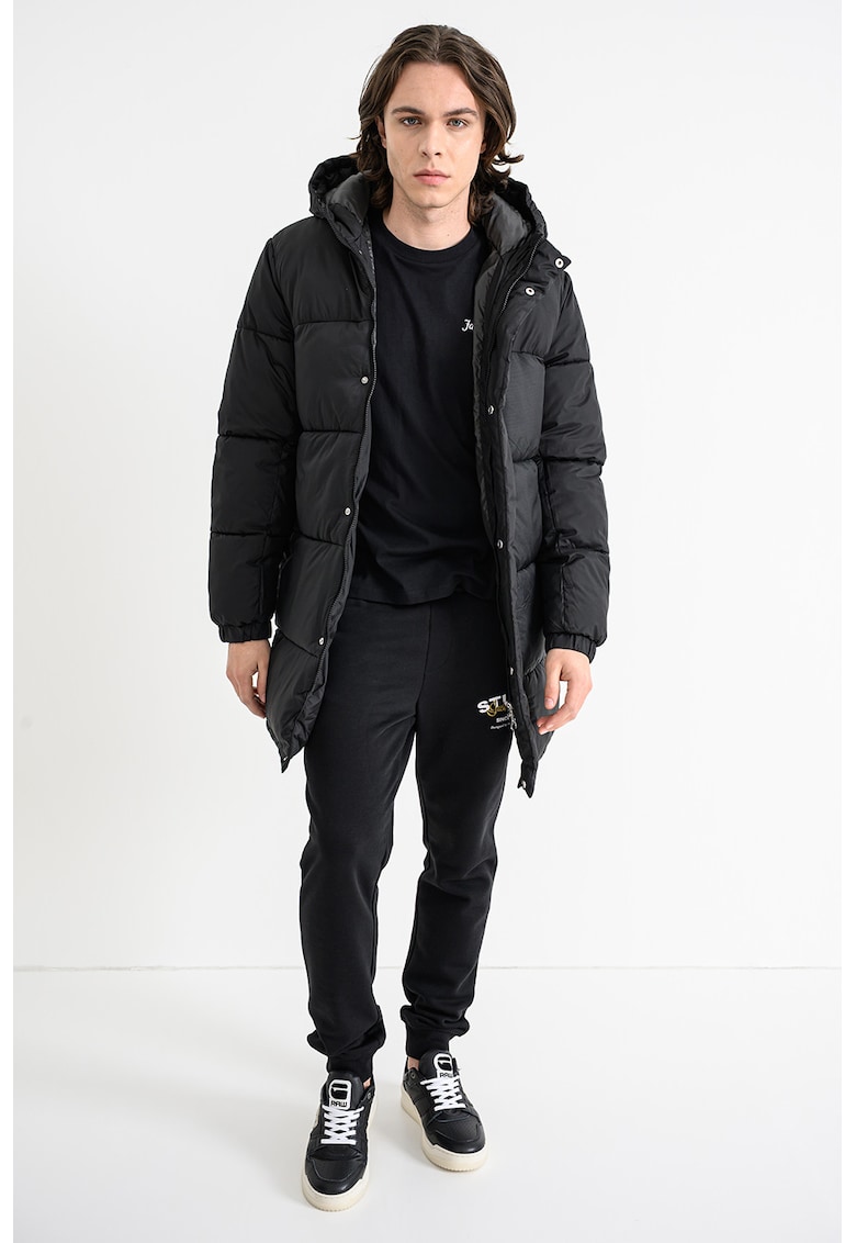 Geaca lunga cu model uni - Negru