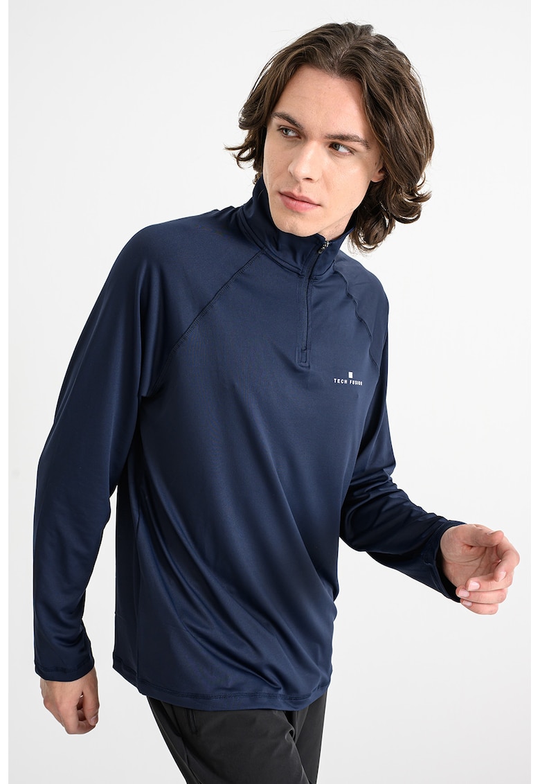 Bluza slim fit cu model text - Bleumarin
