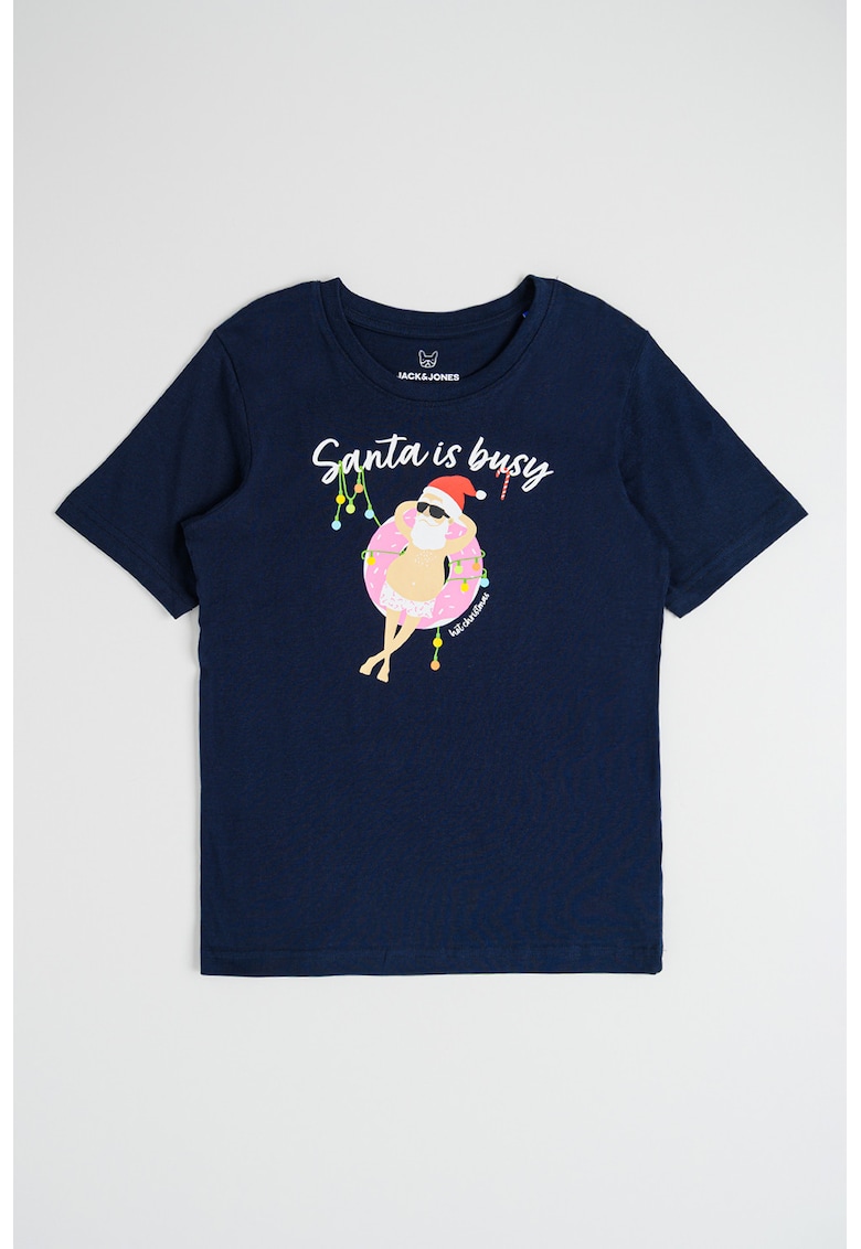 Tricou din bumbac cu model de Craciun - Alb/Roz/Bleumarin