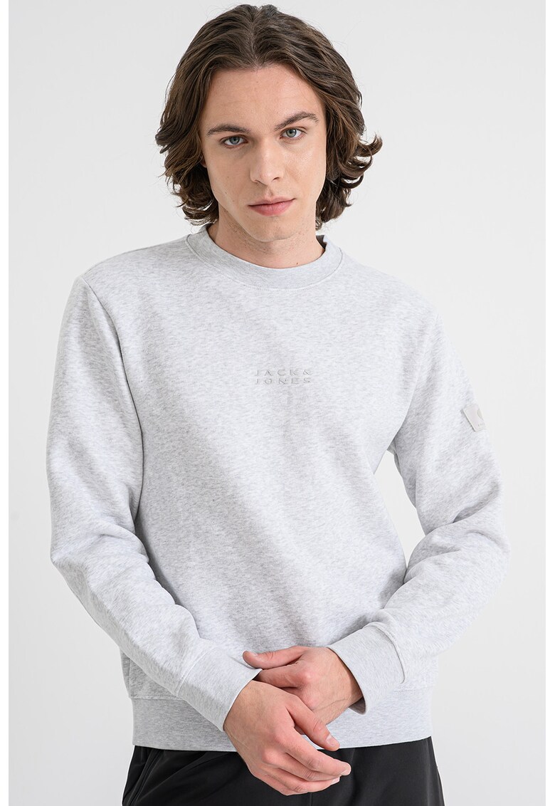 Bluza de trening lunga cu decolteu la baza gatului - Gri deschis melange