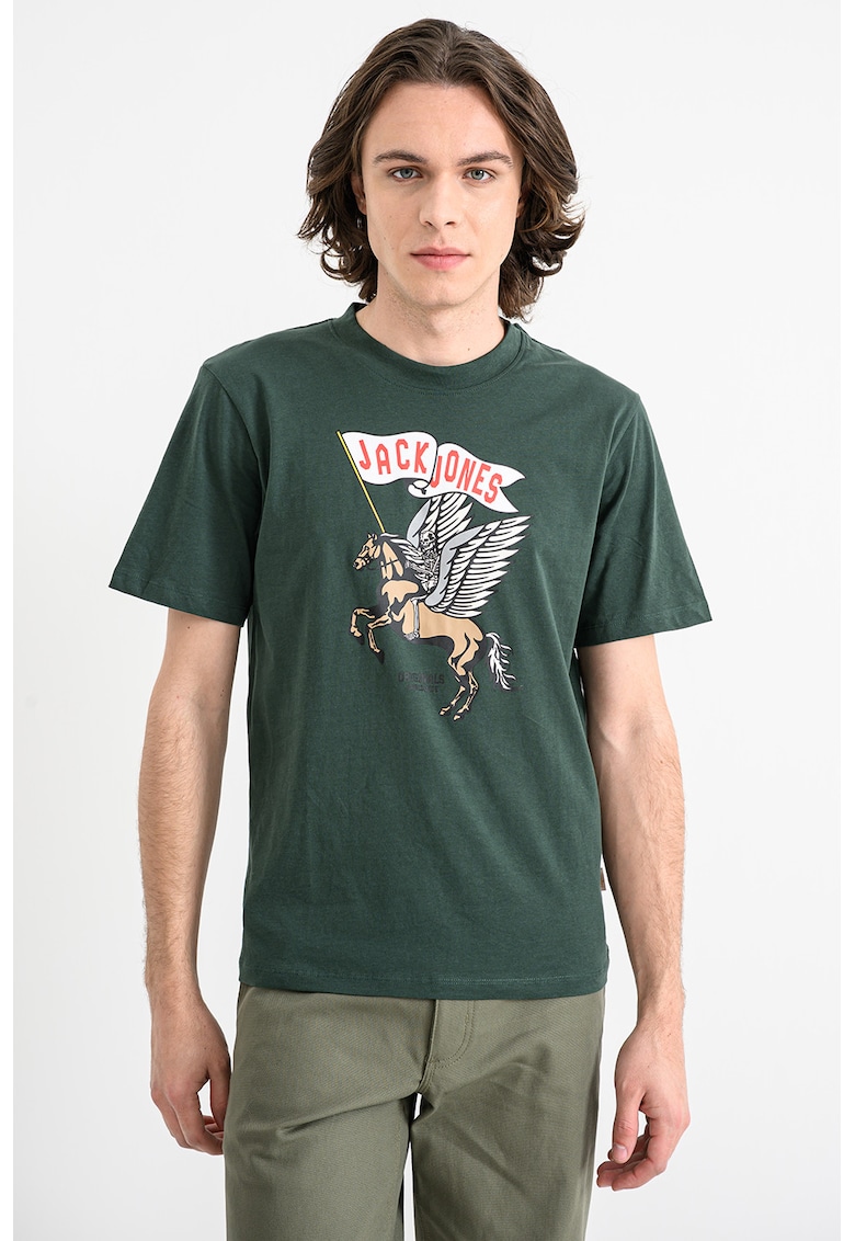 Tricou de bumbac organic cu model cu craniu Holiday - Alb/Verde/Maro